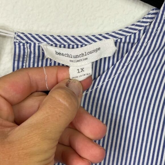 Beach Lunch Lounge Blue & White Striped Bell-Sleeve Blouse 1X - Picture 4 of 6